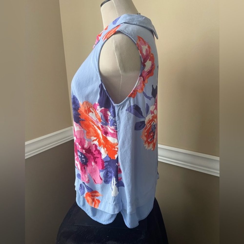 JOULES Floral Feminine Sleeveless Top Light Blue Pink Collar Spring Size 10 - Picture 6 of 10